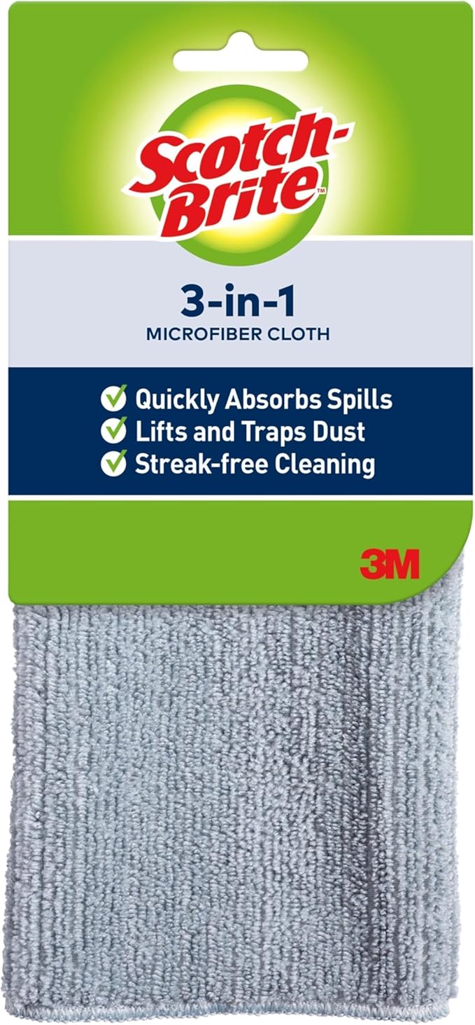 Scotch-Brite 3-in-1 Microfiber Kitchen Cloth, Streak-Free Cleaning, 1 Cloth