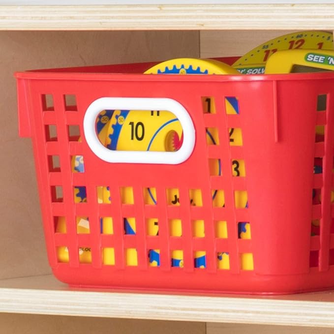 Really Good Stuff Plastic Storage Baskets with Handles, Bins for Books & Supplies, Organize Classroom & Home, 13” x 10”, Rainbow Colors 6 pk