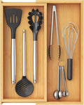 Lifewit Utensil Organizer for Kitchen Drawer, Expandable Cooking Utensil Tray, Cutlery Silverware Flatware Holder, Wood Adjustable Spatula Tools Storage Divider, 7-12 x 15.75", Natural