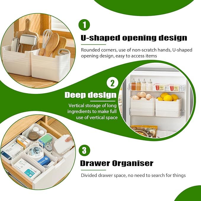 5 Pack Refrigerator Organizer Box, Plastic Refrigerator Side Door Storage Containers, Space-Saving Organizer Bins for Refrige, Refrige Drawers for Fruit and Vegetable (White, S×3+L×2)