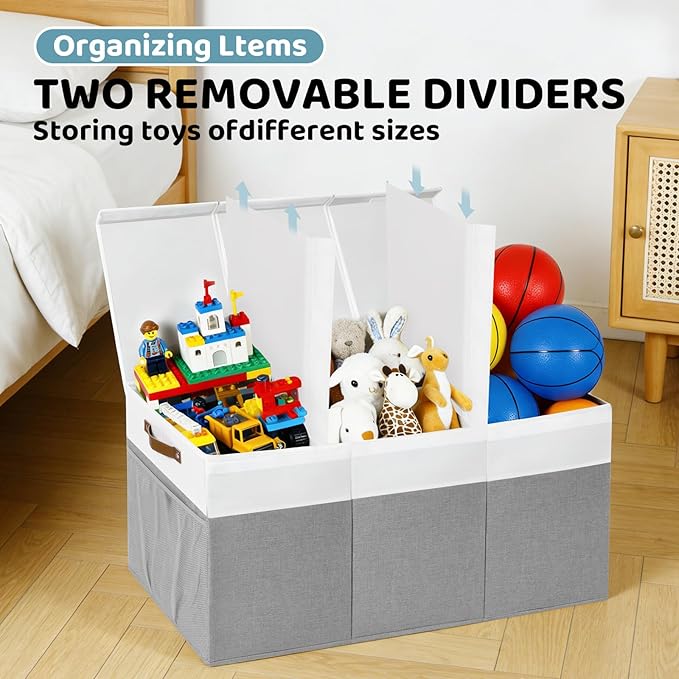 Extra Large Toy Chest,Foldable Storage Box,Large Storage Bins With Lids,Suitable for living rooms,studies,bedrooms(40"X18"X14",White & Grey)