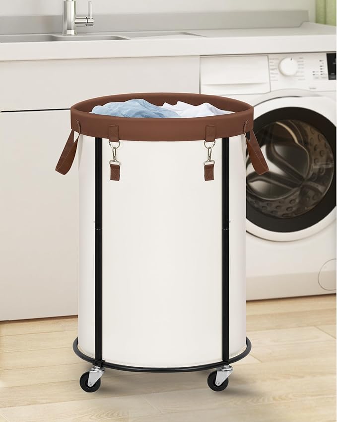 STORAGE MANIAC Rolling Laundry Hamper with Wheels 110L Laundry Basket, Round Laundry Cart with Metal Frame and Removable Bag, Clothes Hamper for Bedroom, Bathroom, Dorm Room, Laundry Room, Beige