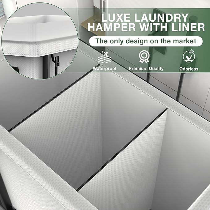60 Gal(230L) High Grade Large Laundry Basket with Wheels, Rolling Laundry Hamper, Laundry Cart with Metal Frame and Removable Bag Design, Suitable for Laundry Room,Bedroom (White, 3 Section 230L)