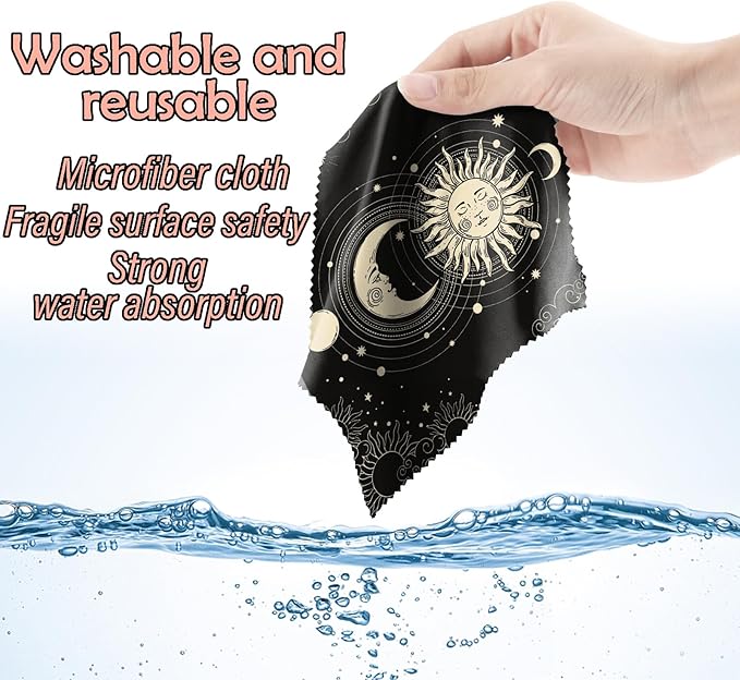 6 PCS Glasses Cleaning Cloth Eyeglass Cleaning Cloth Lens Eyeglasses Microfiber Cute Aesthetic Cloth for Unisex Women Girls Reusable Phone Screens Camera Multi-Patterns(6.3"x6.3")-Sun Moon Star