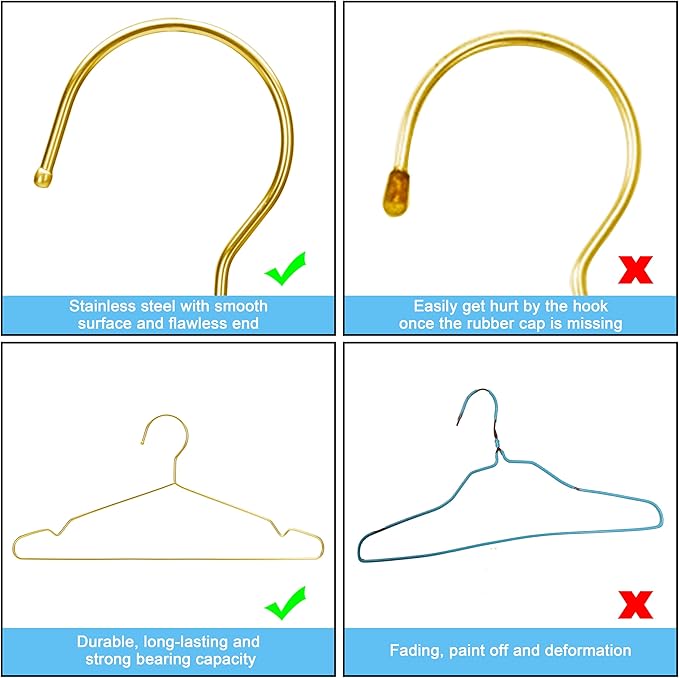 20 Pack Gold Hangers, Clothes Hangers for Closet Ultra Slim Metal Hangars Space Saving Coat Hanger, Heavy Duty Stainless Steel Suit Hanger for Adult Kids Golden Decor Home Essentials