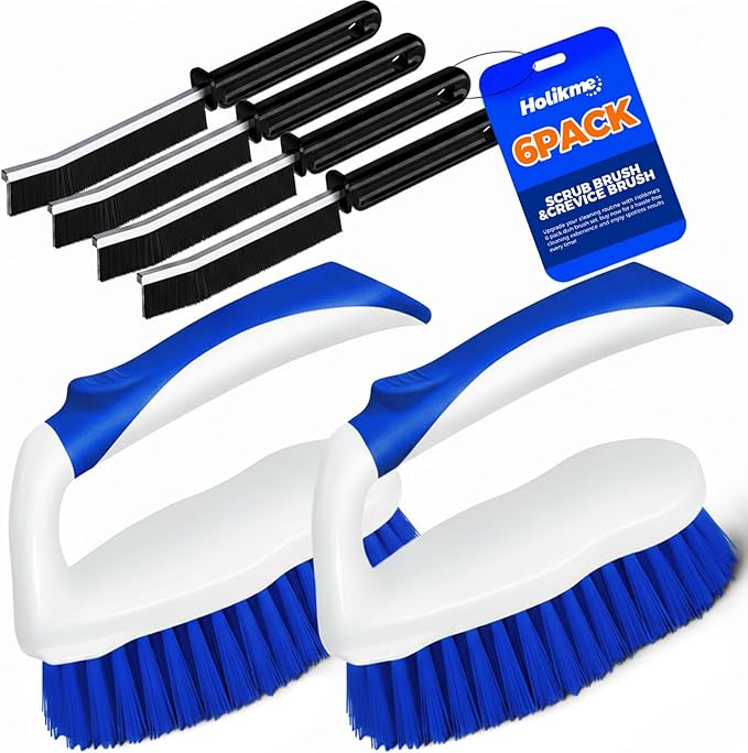 Scrub Brush - 6 Pack, Scrub Brushes for Cleaning, Heavy-Duty Scrub Brush, Stiff Bristles Cleaning Brush, for Kitchen, Bathtub, Floor and Wall Surfaces, Blue