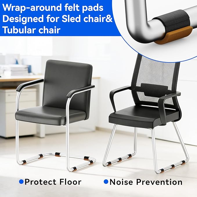 Sled Base Chair Floor Protectors Sled Base Chair Glides Wrap Around Floor Savers,Chair Leg Protectors Furniture Pads,Protect Floors Anti-Scratch Reduce Noise Easy Install (24pcs, Brown Felt Pads)