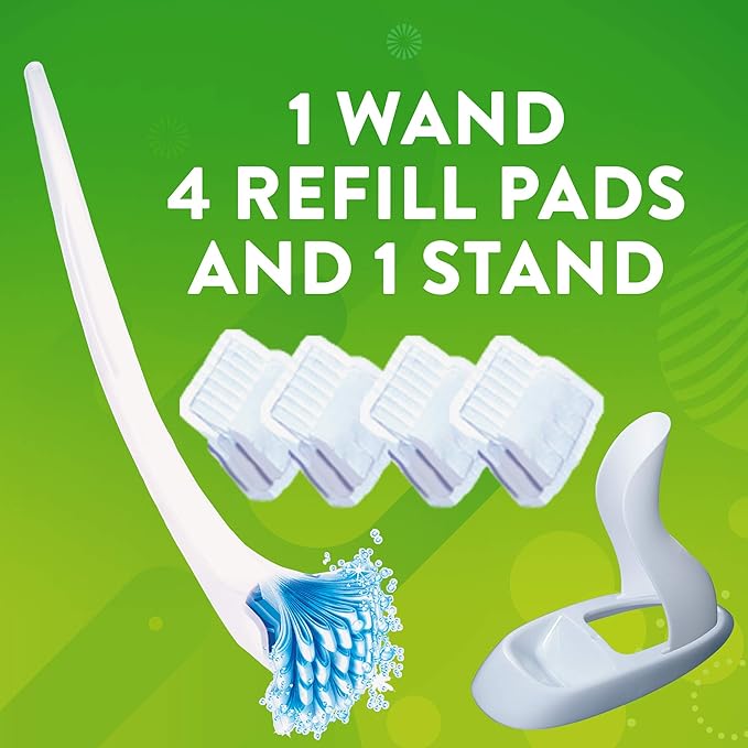 Scrubbing Bubbles Toilet Bowl Cleaning System with Flushable & Disposable Cleaner Refill Pads, Fights Odors and Helps Remove Limescale & Hard Water Stains, Citrus Scent, 1 Wand + 4 Refills + 1 Stand