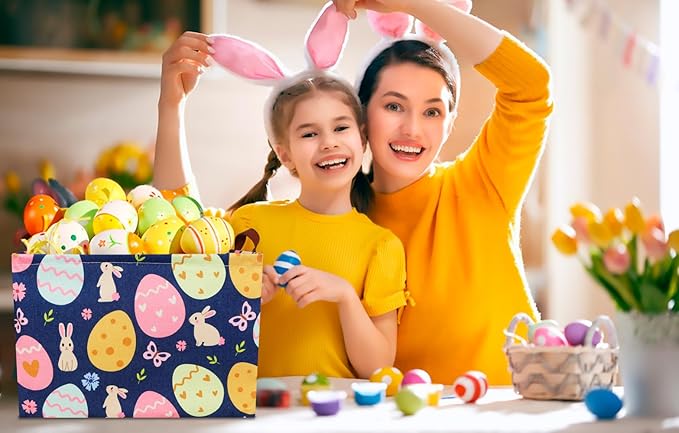 CLOCOR Rectangular Blue Easter Basket Empty,Easter Gift Basket for Kids,Waterproof Storage Basket with Handles,Easter Bakset for Egg Hunting(Blue Easter Basket)