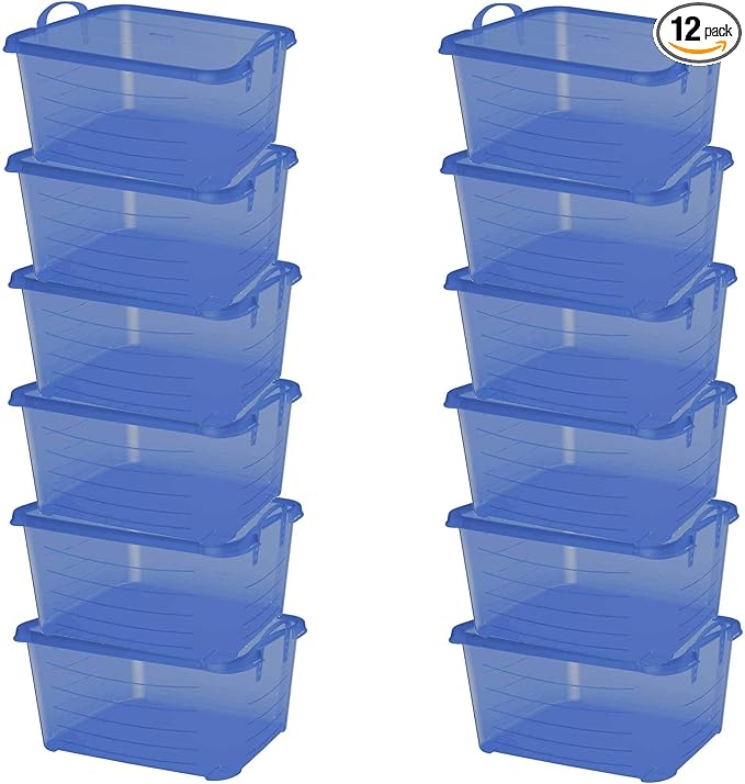 Life Story 12 Pack Light Duty Stackable Storage Bin, 55 Quart Home Organizer, Versatile Lightweight Locking Bins with Carrying Handles, Blue