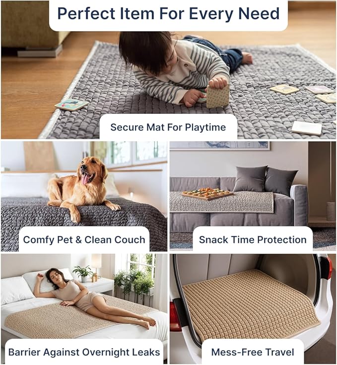 PAULATO BY GA.I.CO. Waterproof Blanket for Bed – Twin Size Cover for Incontinence – Machine Washable Stain-Resistant Protector for Couch and Sofa – Absorbent Pad - Macadamia