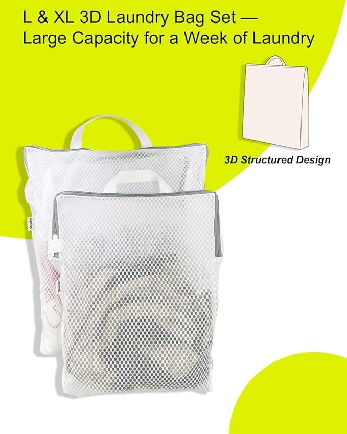 2-Pack Hanging Laundry Bag for Washing Machine, Large & XL Mesh Laundry Bags for Delicates with S Hooks, Durable Zippered Wash Bags for Clothes, Socks, Lingerie