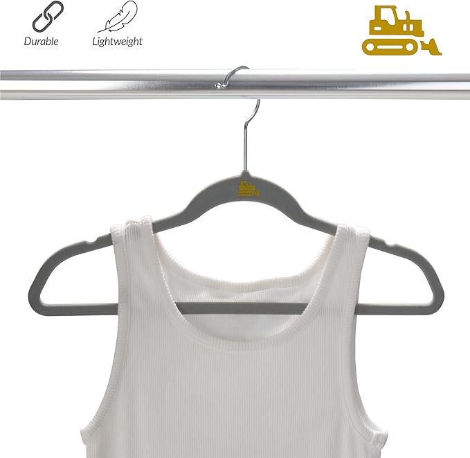 Simplify 25 Pack Kids Velvet Hangers | Slim | Non-Slip Design | Space Saving | Childrens Clothes | Shirts | Pants | Dresses | Baby Nursery | Closet Storage & Organization | Light Grey