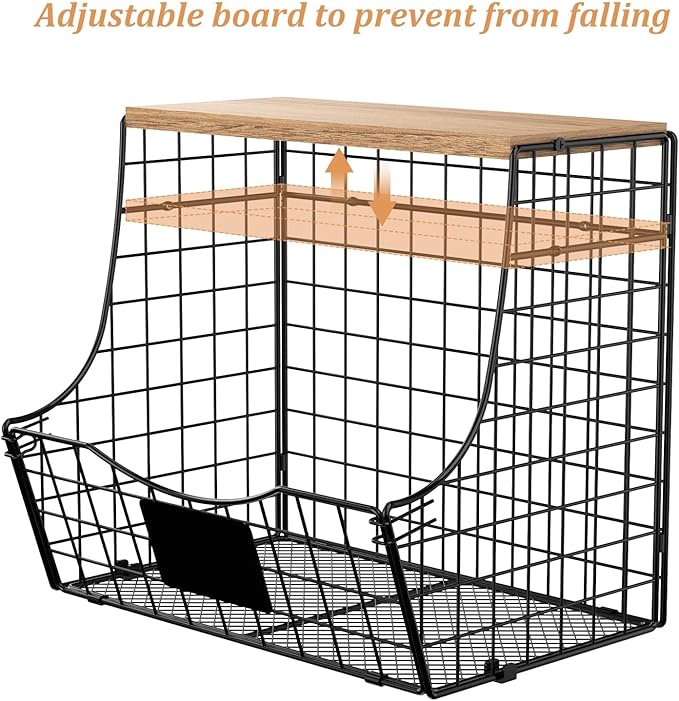 Fruit Basket for Kitchen with Lid, Counter&Wall Mounted Hanging Fruit Basket, Potato and Onion Storage, Metal Wire Fruit and Vegetable Storage, Snack Organizer 4 Pack(small and large)
