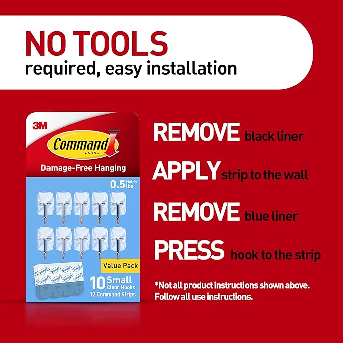 Command Small Clear Wire Toggle Hooks, 20 Count with 24 Strips, Damage-Free Adhesive for Wall Hanging and Storage, Holds up to 0.5 lb