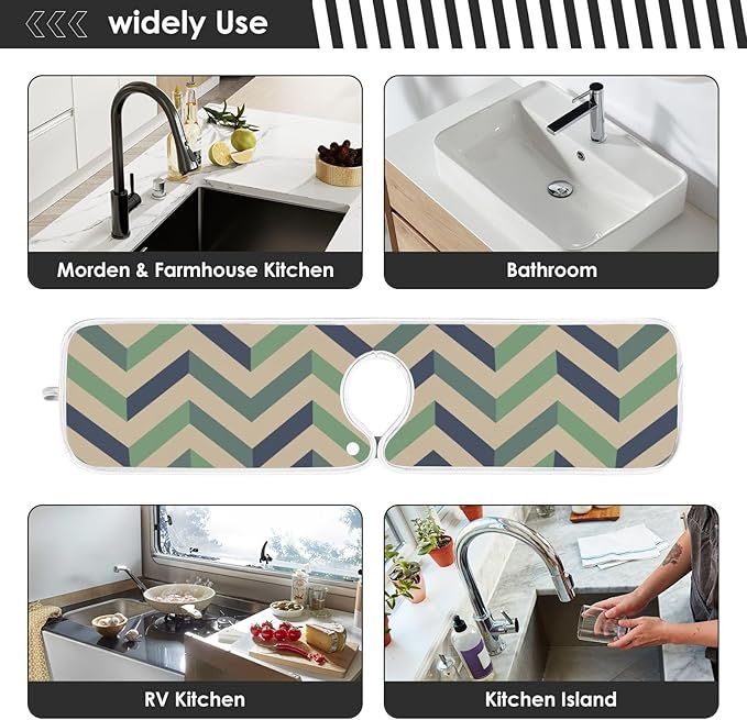 Sink Faucet Absorbing Mat Kitchen Sink Splash Guard Splash Faucet Drip Catcher for RV Bathroom 2PCS 30x5.5in Zigzag Lines