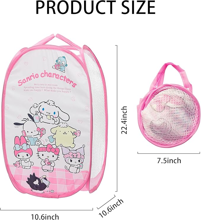 Cute Mesh Popup Laundry Hamper with Carry Handles, Large Capacity Foldable Lightweight Dirty Clothes Basket for Girls Room, Dorm | Travel & Camping