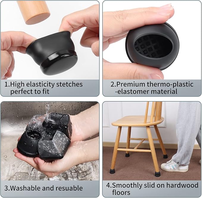 Ezprotekt Chair Sliders for Carpet, 8 Pcs Round Chair Glides for Carpet, Carpet Furniture Sliders Pads, Carpet Stool Leg Protectors Caps, Furniture Glides Quickly Black (XL Fit: 1-2/5" to 1-13/20")