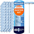 KeFanta Duster Refill Kit with 6 ft Super Extendable Handle Compatible with Swiffer, 360° Disposable Microfiber Dusting Pads for Home Cleaning, Ceiling, Fan, Window, Hard-to-Reach Areas，40Pcs