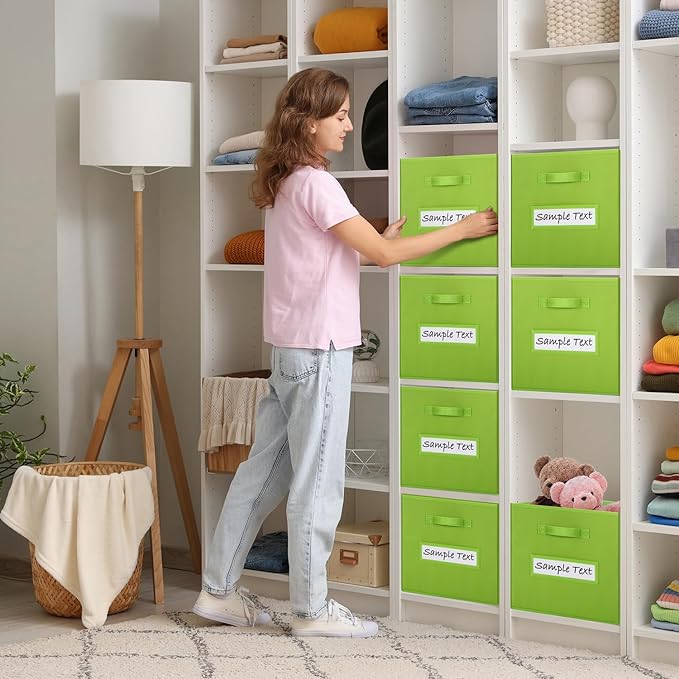 artsdi 13x13 storage cube bins (Set of 10) Foldable Fabric storage cubes with 10 Labels Window Cards & a Pen,13 inch cube storage bins,Closet Organizers for Shelves,Cubby Organizer Boxes,lime green