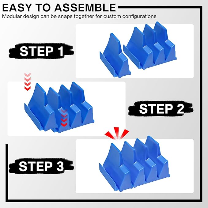 42 Pieces Modular Wrench Organizer Magnetic Wrench Holder Plastic Modular Tool Organizers with Label for Tool Drawer Storage (Blue, for 100 Wrenches)