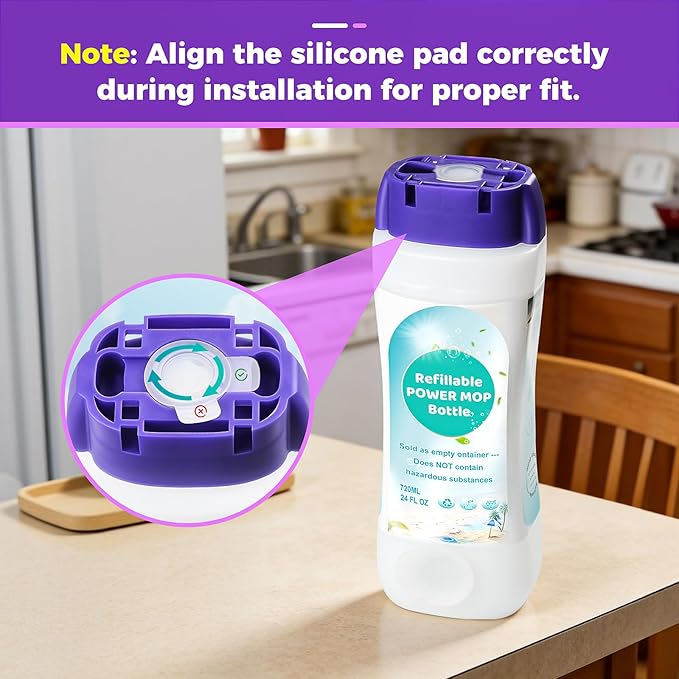 Refillable Solution Bottle for Swiffer Power Mop, 720ML/24 FL OZ Leak-Proof Reusable Empty Cleaner Container, Universal Fit for Any Liquid Cleaner, Easy Install