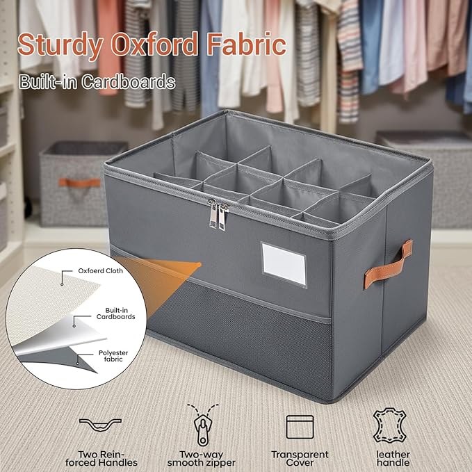 Shoe Organizer for Closet, Foldable Shoe Box Storage Containers with Clear Cover, Smooth Zipper, Reinforced Handles and Bottom Support, Space Saving Shoes Holder, Gray (1, Small)