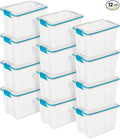 Sterilite 12-Pack Gasket Box, Weather-Resistant Storage Bins with Latching Lids, 20 Quart - Heavy-Duty Organizing Containers for Closet, Bathroom, and Office