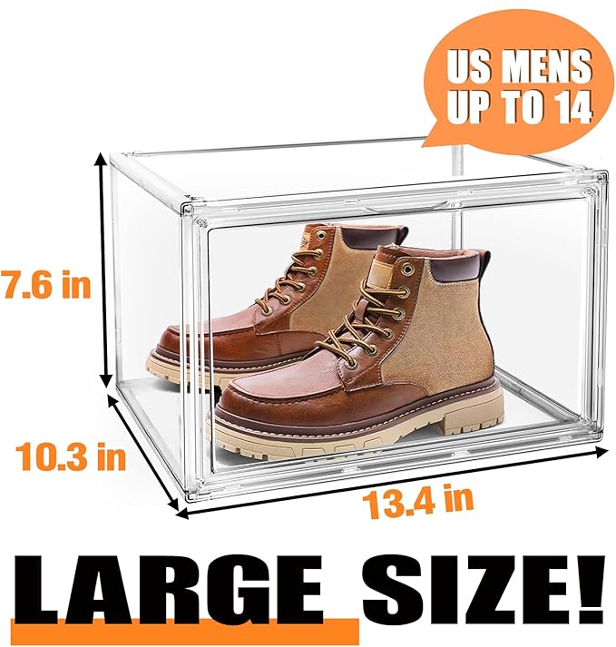 EDS FAM 10 Pack Acrylic Shoe Storage Boxes Size 12, Stackable Sneaker Display Case Shoe Containers with Magnetic Lid, Clear Shoe Storage Cabinet for Entryway, Closet, Underbed