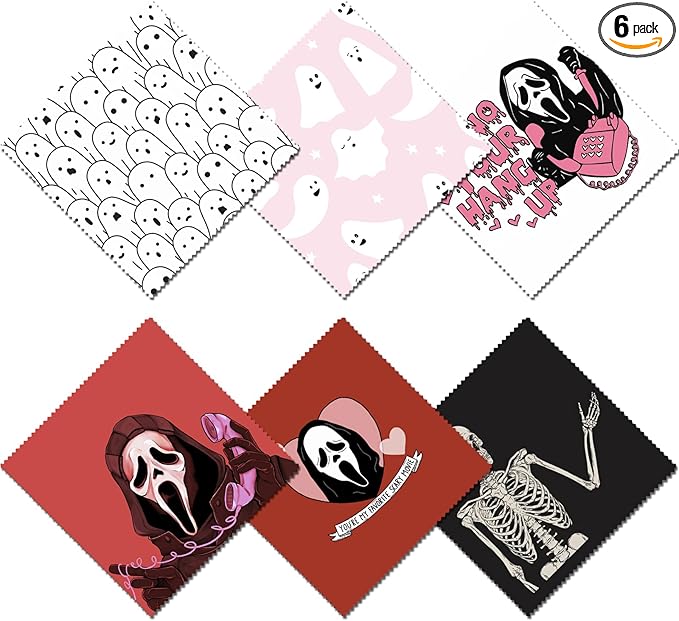 6 PCS Glasses Cleaning Cloth Eyeglass Cleaning Cloth Lens Eyeglasses Microfiber Cute Aesthetic Cloth for Unisex Women Girls Reusable Phone Screens Camera Multi-Patterns(6.3"x6.3")-Skull