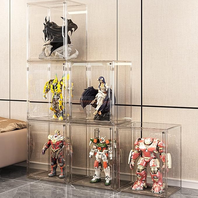 Clear Stackable Plastic Storage Bins with Lid, Dustproof Acrylic Display Case for Collectibles, Large Figures Showcase, Shoe Storage Box, Closet Organizer for Book Cosmetic Purse (L, Count, 1)