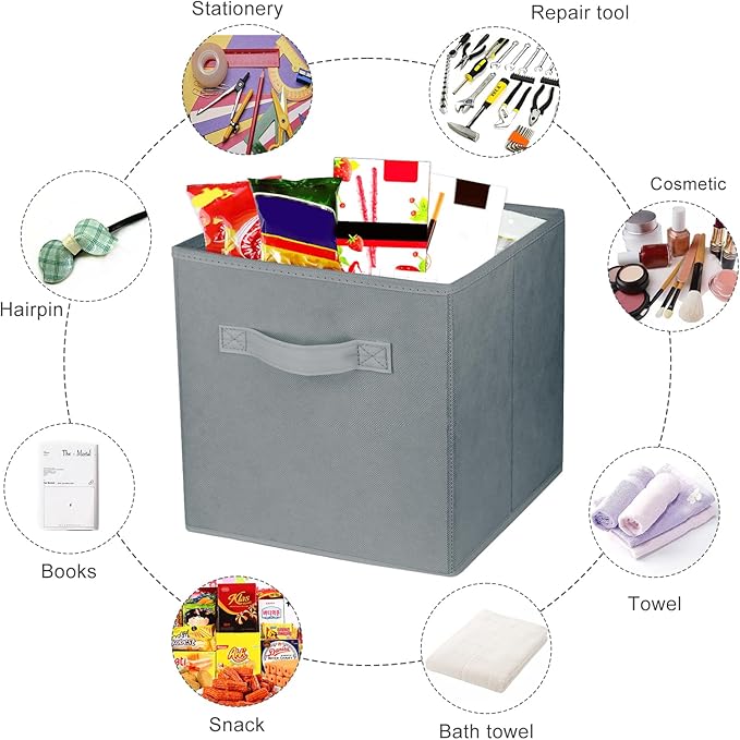 3 Pcs Storage Cubes, 10.5 Inch Collapsible Storage Bins, Fabric Foldable Bins for Organization, Durable Storage Bins for Closet, Shelves, Offices (Grey)