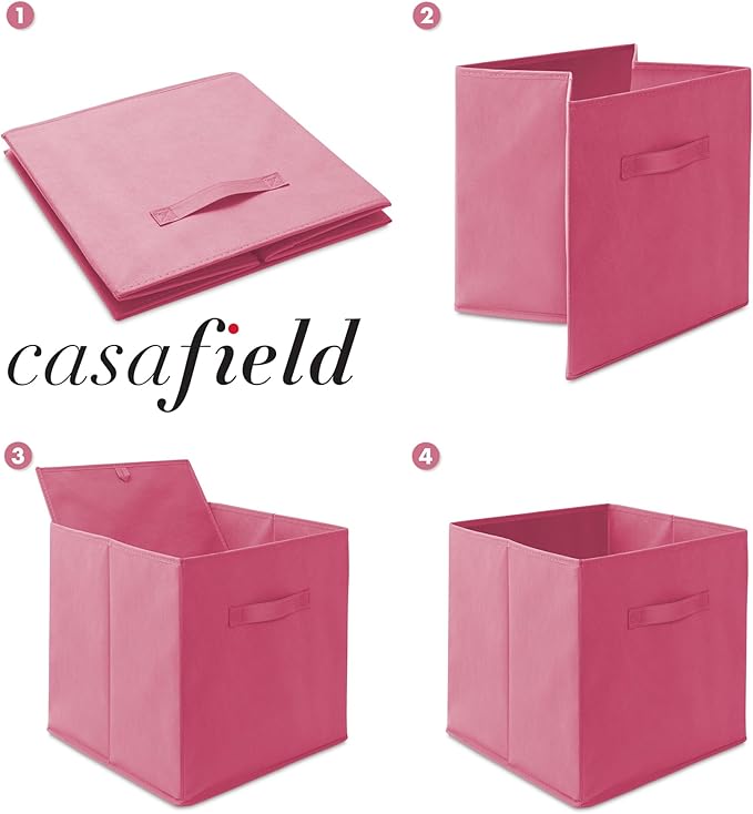 Casafield Set of 6 Collapsible Fabric Cube Storage Bins, Hot Pink - 13" Foldable Cloth Baskets for Shelves, Cubby Organizers & More