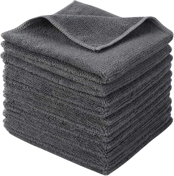 SINLAND Microfiber Cleaning Cloth Super Absorbent Kitchen Dish Cloths Quick Dry No Streak Dish Rags Glass Cloths 12inchx12inch 12 Pack Grey