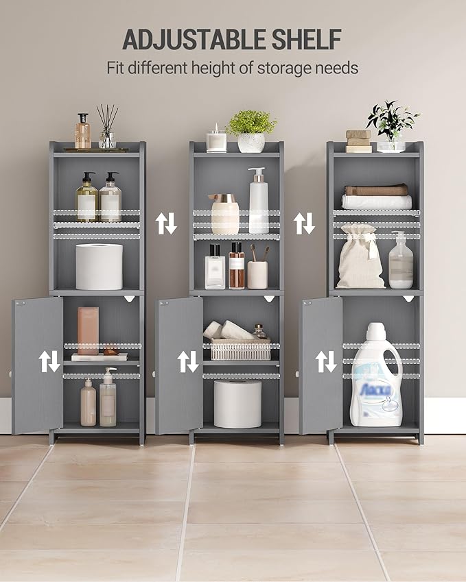 Bathroom Storage Cabinet, Corner Floor Cabinet with Doors and Adjustable Shelf, Narrow Toilet Paper Cabinets, Bathroom Organizer for Small Spaces, Gray BC39721X