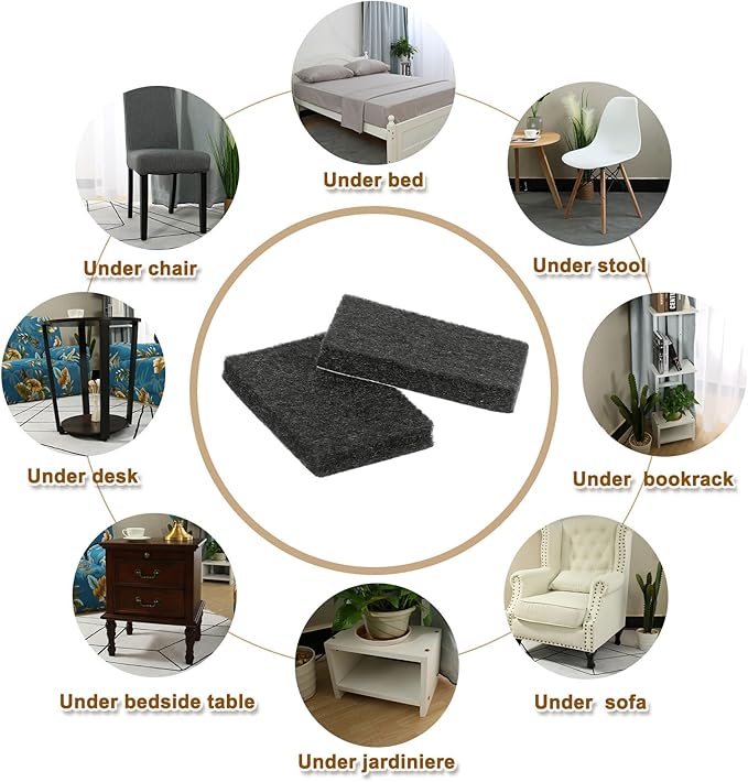 uxcell Felt Furniture Pads, 48Pcs 1.5" x 0.98" Adhesive Backed Felt Non-Slip Anti-Scratch Chair Leg Protectors for Protecting Hardwood Floor, Black