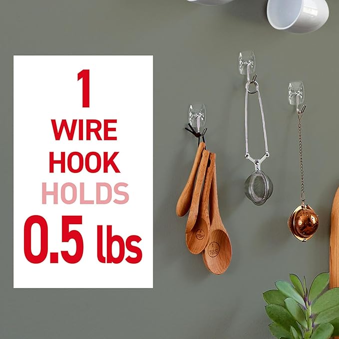 Command Small Clear Wire Toggle Hooks, 20 Count with 24 Strips, Damage-Free Adhesive for Wall Hanging and Storage, Holds up to 0.5 lb