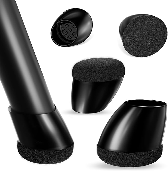 Ezprotekt 16 Pcs Chair Leg Floor Protectors, Silicone Covers Felt Furniture Pads for Hardwood Floors, Chair Leg Caps for Tilted Legs(15°-25°), Anti-Scratch and Reduce Noise Round L Black Fit (1"-1.3")