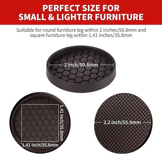Ezprotekt Non Slip Furniture Pads, 8 Pcs 2" Anti Skid Rubber Furniture Caster Cups, Anti-Slip Furniture Coasters for Hardwoods Floors, Anti Slide Floor Protectors for Bed Couch Stoppers (Brown)