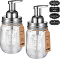 Amolliar Mason Jar Foaming Soap Dispenser, Plastic Soap Pump, Refillable Hand Soap Dispenser for Kitchen, Cute Farmhouse Decor, Dish Soap, Shampoo, Bathroom Soap Accessories, Brushed Nickel 2 Pack
