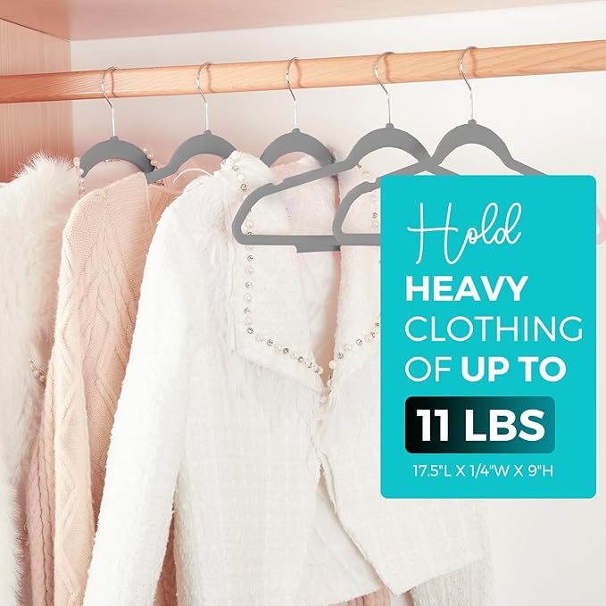 HOUSE DAY Premium Velvet Hangers 50 Pack Grey, Non-Slip Flocked Felt Hangers, Sturdy Clothes Hanger with 360° Rotatable Hook, Heavy Duty Durable Slim Coat Hanger for Closet Space Saving