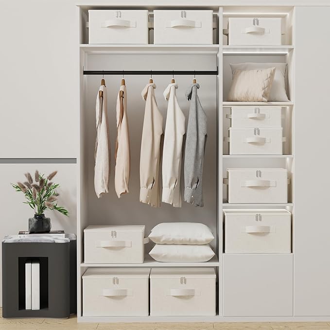 Underbed Storage Box with Lid, Foldable Clothes Organizers, Fabric Bins for Organizing Clothes, Shoes, Blankets, Pillows, 17.7x13.7x9.8Inches, Beige, 2 Pack
