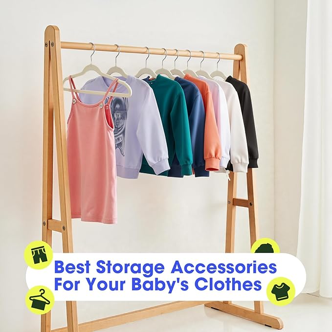 Baby Hangers 50 Pack 11 Inch,Velvet Baby Hanger Slim & Space-Saving,Kids Hangers with 360 Swivel Hook,Heavy Duty Toddler Hanger for Childrens Coats,Pants,and Dress (Beige)