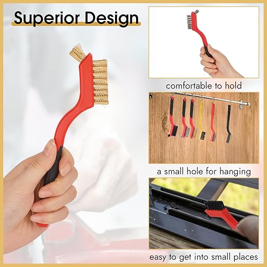 6 Pieces Wire Brushes Set, Small Metal Brass/Stainless Steel/Nylon Brushes for Cleaning Metal Rust Remover and Paint Removal