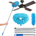 DRQ Ceiling Fan Cleaner Duster, 2 Pack Reusable Microfiber Duster with Extension Pole, 13 to 48 Inch Fan Blade Cleaner, Removable Dusters for Cleaning Walls Bookshelves Door Window Top (Blue)