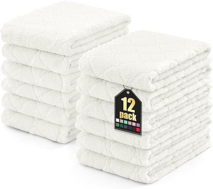 Homaxy 12 Pack Dish Towels for Kitchen (10 x 20 Inches, White), Super Soft and Absorbent Coral Velvet Dish Cloths for Washing Dishes, Nonstick Oil Fast Drying Microfiber Cleaning Cloth
