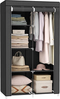 SONGMICS Portable Closet, Fabric Wardrobe, Clothes Rack with Shelves, Pockets, Large Capacity, 1 Hanging Rod, 34.6 x 17.7 x 66.1 Inches, Ink Black URYG84BK
