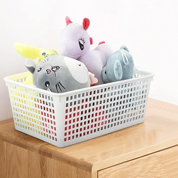 3-Pack Large Plastic Storage Basket, Plastic Storage Bin, White