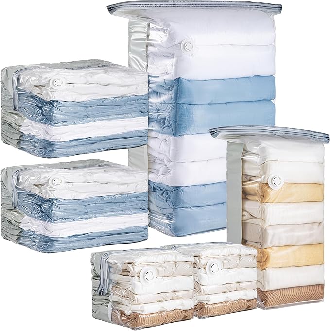 TAILINK 6 Pack Vacuum Storage Bags, Cube Combo (3 Jumbo+3 Medium), Vacuum Seal Bags for Clothing, Bedding, Blanket, Space Saving Closet Organization