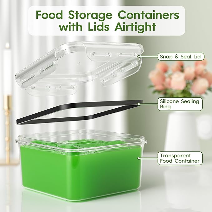 44-Piece Food Storage Containers with Lids(22 Containers & 22 Lids), Plastic Food Containers for Pantry & Kitchen Storage and Organization, BPA-Free, Leak Proof, Reusable with Labels & Pen
